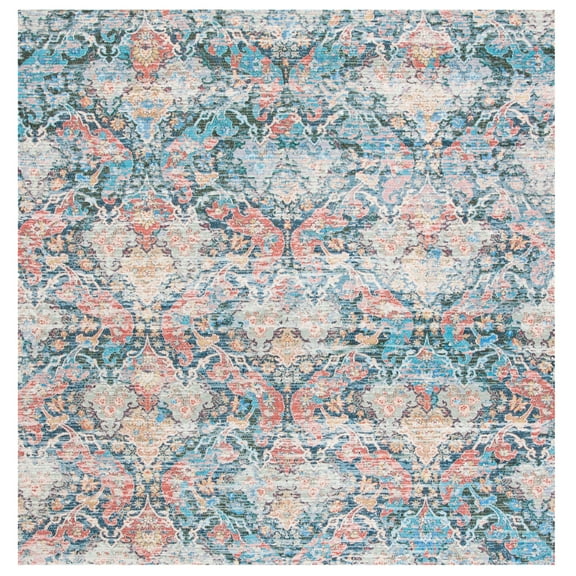 SAFAVIEH Saffron Nikola Floral Area Rug, Coral/Aqua, 6' x 6' Square
