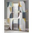 thumbnail image 5 of Brown Teal Beige Geometric Semi Sheer Curtains 108 Inch Length 2 Panels Set,Middle Century Modern Abstract Art Sheer Kitchen Curtain Privacy Window Curtain for Living Room Bedroom Rod Pocket Drapes, 5 of 7