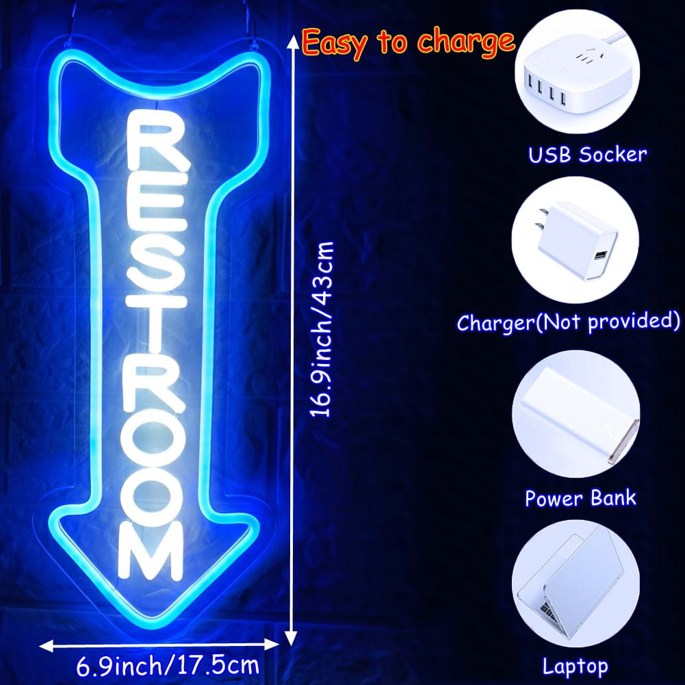 Restroom Neon Sign for Wall Decor,Toilet Neon Light with Arrow for Bar, Restaurant,Store,Bathroom Office Hotel Decoration (go)
