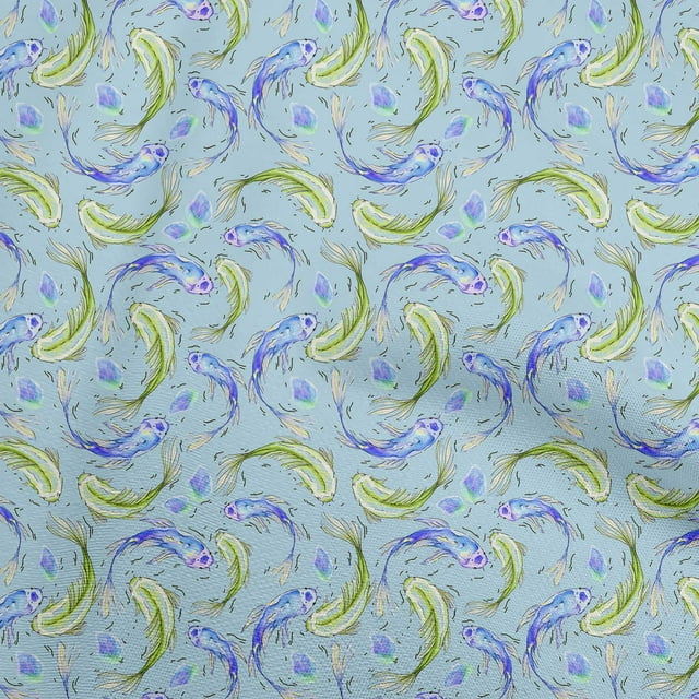 oneOone Rayon Sky Blue Fabric Asian Japanese Koi Fish Sewing Craft Project Fabric Prints by Yard 56 Inche Wide-9417