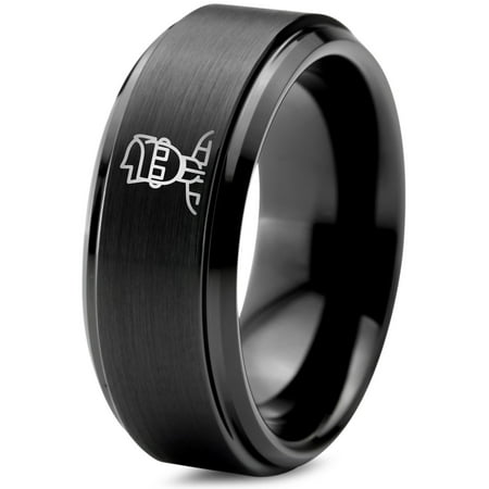 Minimalist Black Jewelry Tungsten Ring Gamer Abstract Laser Engraving Handmade Gift for Her