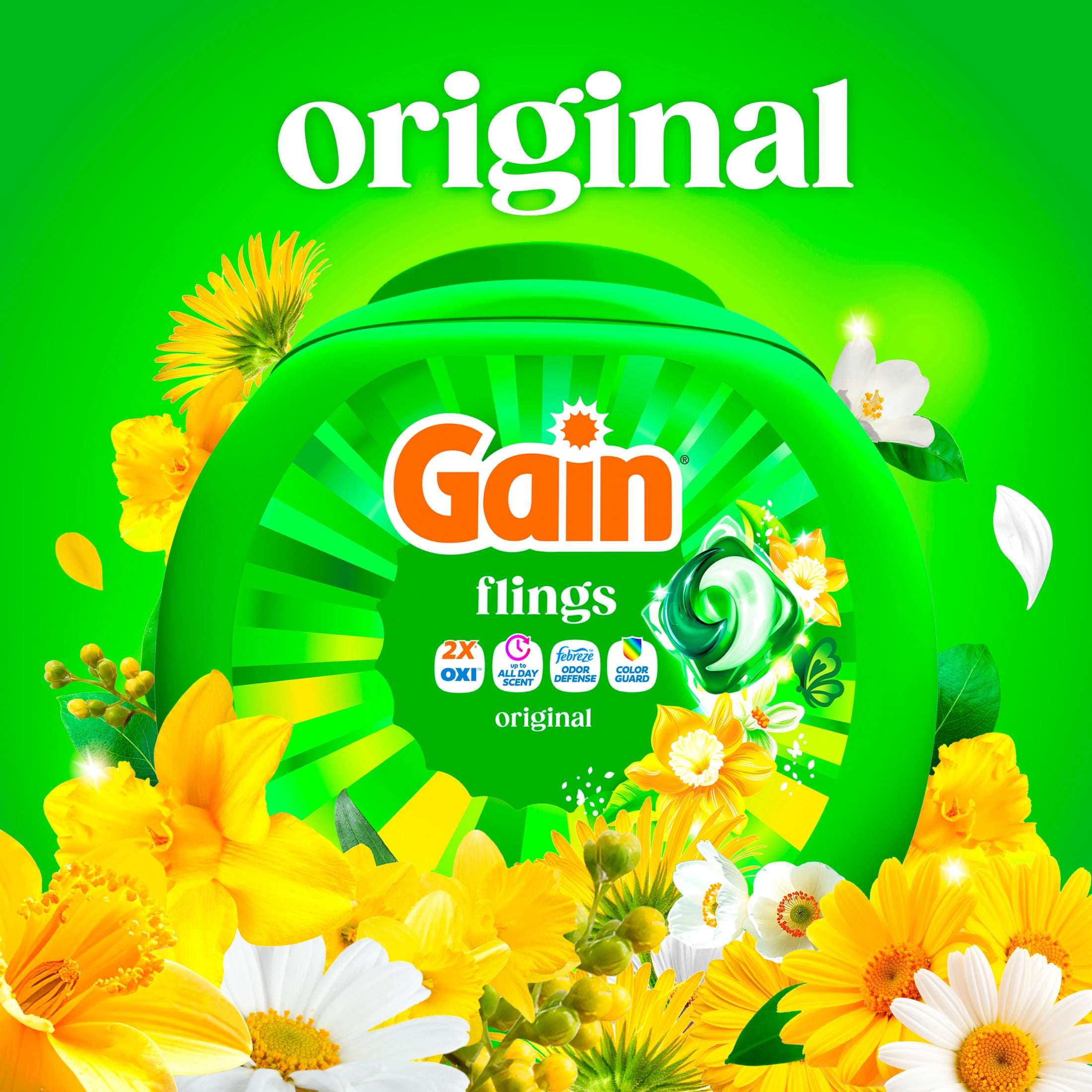 Gain Flings Laundry Detergent Soap Pacs, 3-in-1 Oxi Boost and Febreze, Original Scent, 76 Count
