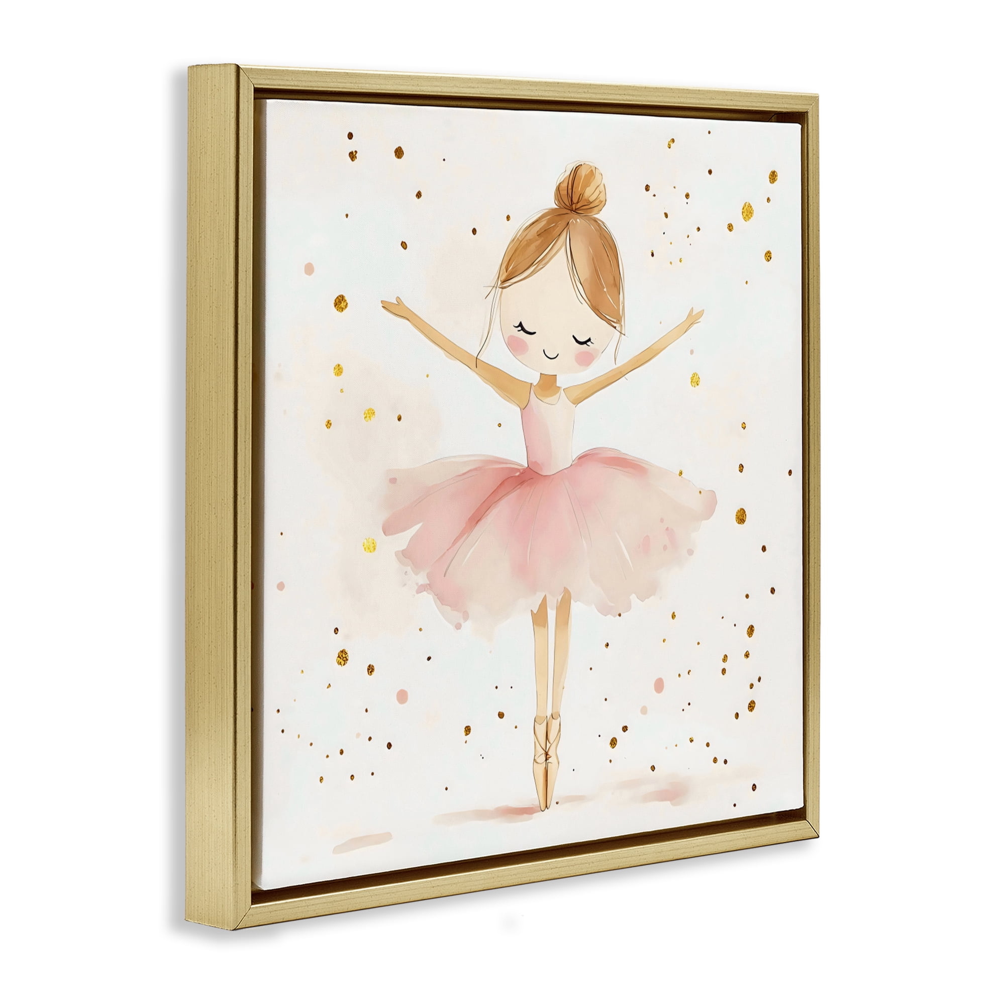 Stupell Industries Ballerina On Her Toes Gold Framed Floater Canvas Wall Art, design by Creative Studio