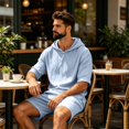 thumbnail image 6 of Men's Linen Hoodies Elbow Length Sleeve Pullover Hooded Shirts Summer Causal Beach Vacation Hoodies, M, 6 of 7