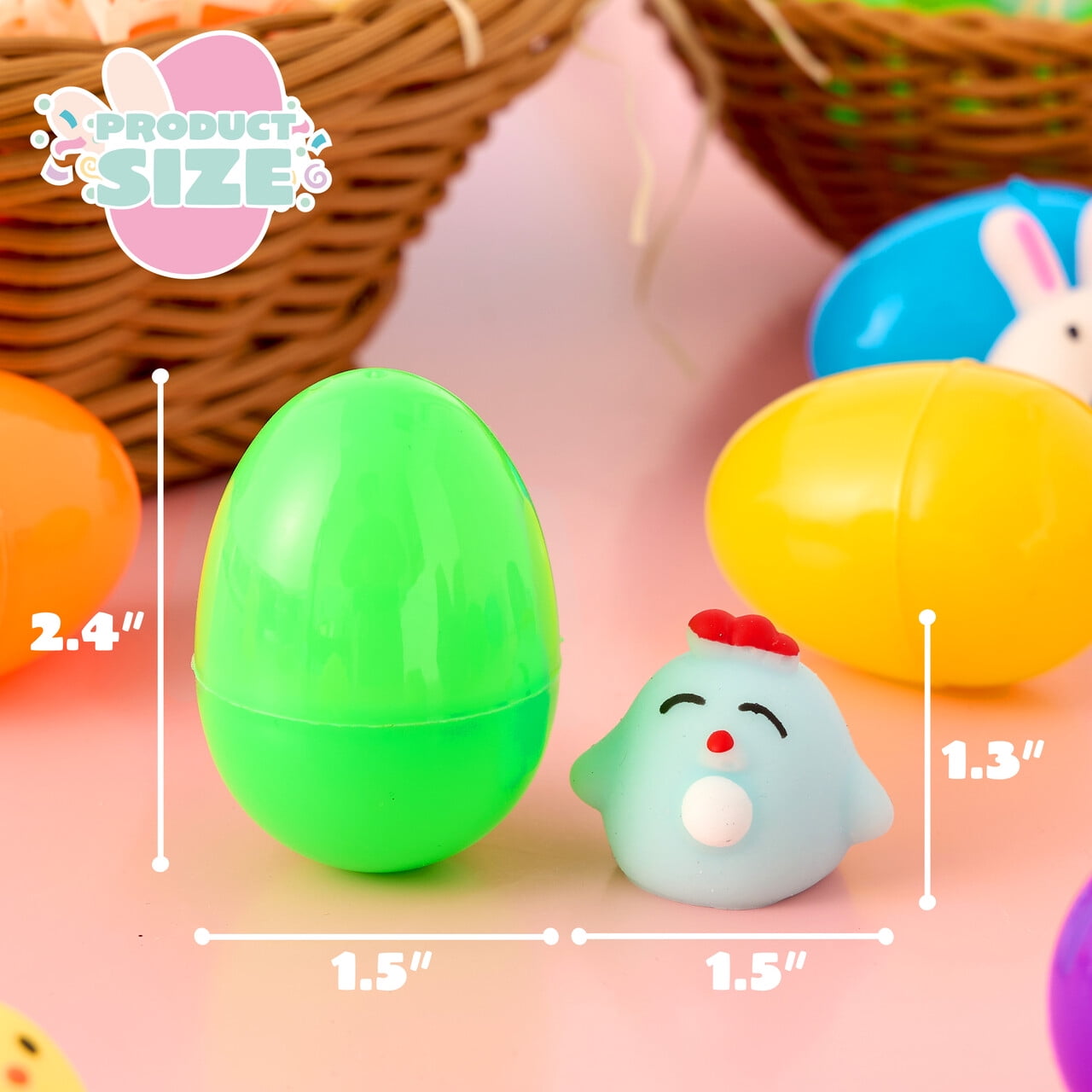Joyfy 24 Pack Prefilled Easter Eggs with Toys,Mochi Squishy Small Toys for Easter Eggs,Stuffed Easter Baskets for Toddler Kids