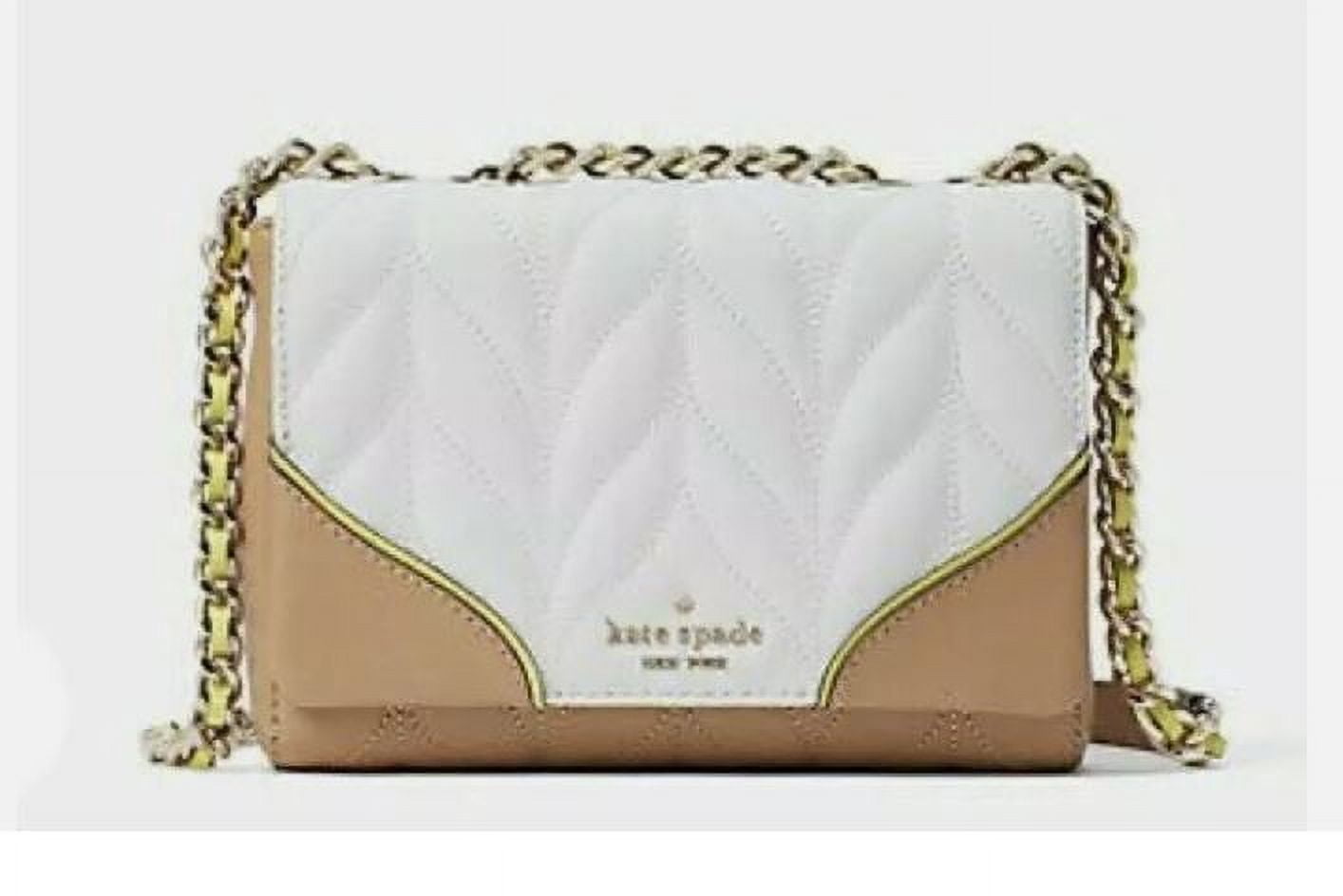Kate Spade New York Adult Leather Quilted Clutch Cross Body Bag, White/Dove Multi