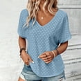thumbnail image 2 of Penkiiy Womens 2024 Summer V Neck Eyelet T Shirts Casual Cap Sleeve Loose Fit Dressy Blouses Basic Shirts L Light Blue, 2 of 8