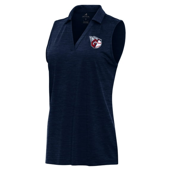 Women's Antigua Heather Navy Cleveland Guardians Layout Sleeveless Polo