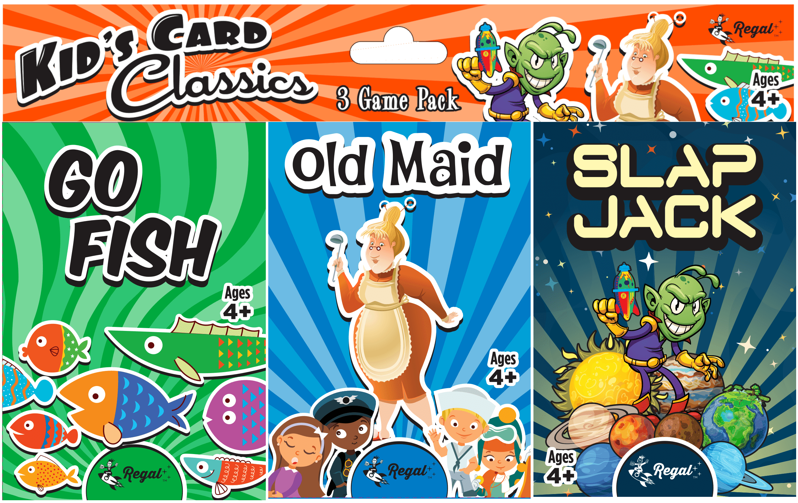 Regal Games Classic Card Games 3 Game Set ( Old Maid Go Fish SlapJack )