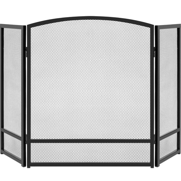Best Choice Products 47x29in 3-Panel Simple Steel Mesh Fireplace Screen, Fire Spark Guard Grate for Living Room Home Decor w/Rustic Worn Finish - Black