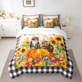 thumbnail image 4 of jejeloiu Cute Cat Kitten 7 Pieces Bedding Comforter Set,Fall Pumpkin Full Bedding Set,Rustic Flower Sunflower Fitted Sheet Flat Sheet For Girls,Ultra Soft Home Decor, 4 of 8