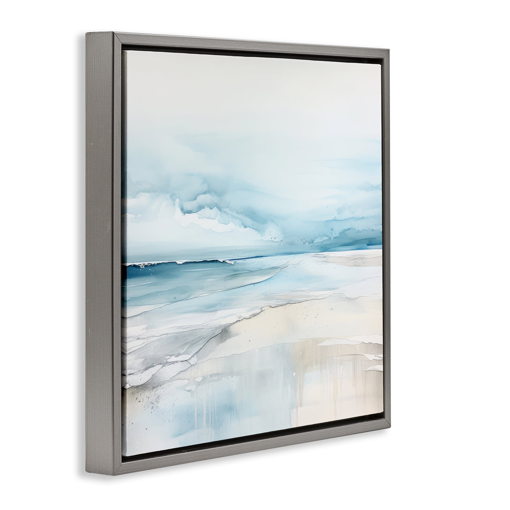 Stupell Industries Abstract Modern Shoreline Abstract Painting Gray Floater Framed Canvas Art Print Wall Art, 18 x 18