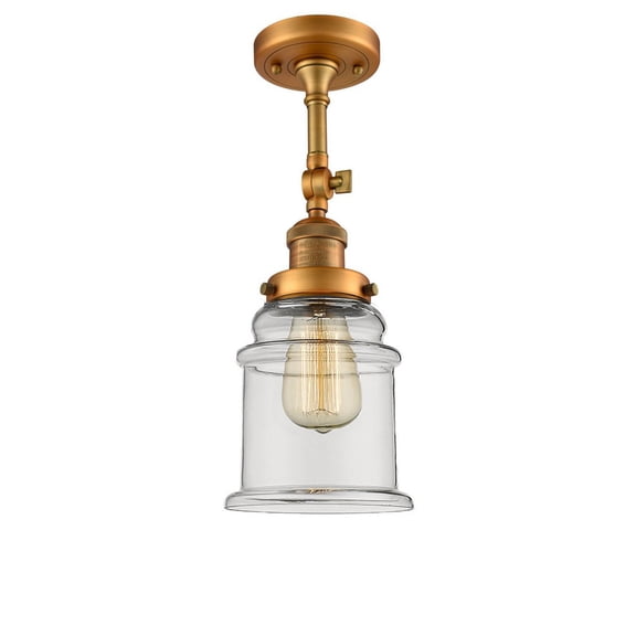 Innovations 201F-BB-G182-LED Canton 1 Light Semi-Flush Mount part of the Franklin Restoration Collection, Brushed Brass