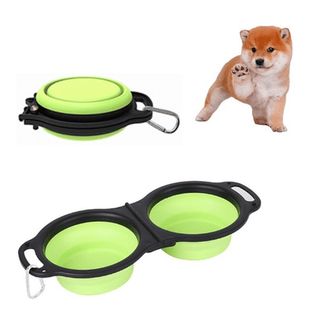 Collapsible Dog Bowls, 2 in 1 Travel Bowl,700ml,Portable Travel Pet Feeder Bowl, Expandable Silicone Pet Food & Water Double Bowl, Cat Feeder Dish with Carabiner for Traveling,Walking,Parking