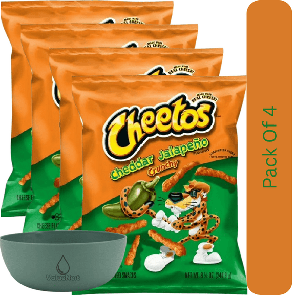 Cheetos Crunchy Jalapeño Cheddar Cheese Puff Chips, 8.5 oz Bag With Olive Green Bowl By ValueNest