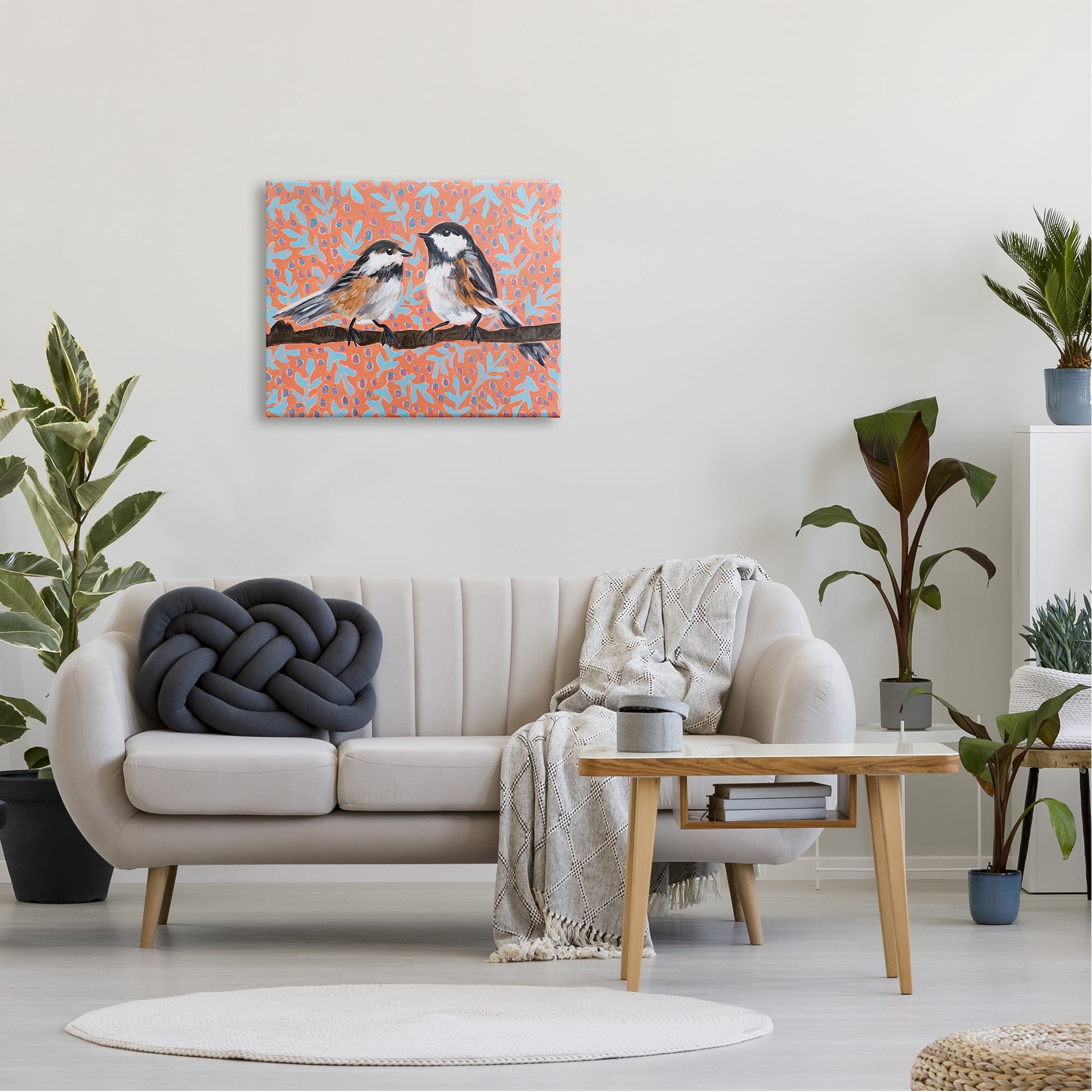 Stupell Industries Finches Standing Tree Branch Retro Botanical Pattern Modern Painting Gallery-Wrapped Canvas Print Wall Art, 30 x 24, Design by Molly Susan Strong