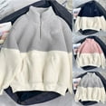thumbnail image 6 of Lovskoo Women's Teddy Pullover Color Blocking Long Sleeve Lapel Half Zip Plain Faux Fur Sweatshirt Solid Color Crop Pullover Tops Gray, 6 of 6