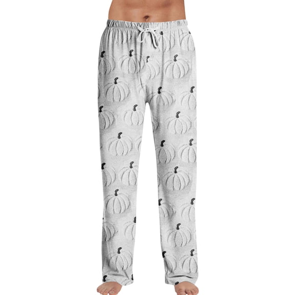 Rexolia Mens Warm Autumn Pajama Pants 3D Colorful Pumpkin Print Soft Melt Away Comfort Lounge Bottom Light Gray M