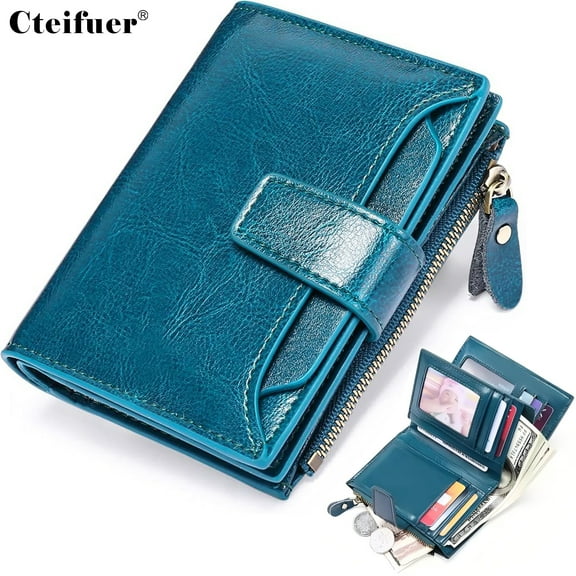 Cteifuer Small Wallet for Women: PU Leather Bifold Wallet Card Bag - Card Holder Zipper Coin Pocket RFID Blocking
