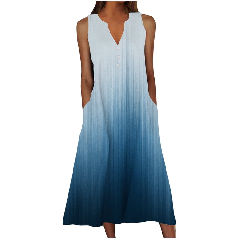 Dailytrove Women's Ombre Sleeveless Maxi Dress, Casual Beach & Resort Wear, Lightweight Rayon Blend, Fit & Flare, Contrast Hem, Size: DT-XL