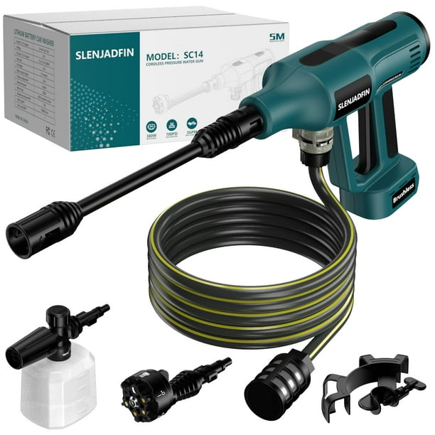 Hidrolavadora inalámbrica para batería Makita de 18 V, 700 PSI, portátil, con boquilla 6 en 1 y cañón de espuma para limpieza de pisos, vallas y paredes de autos (batería no incluida).