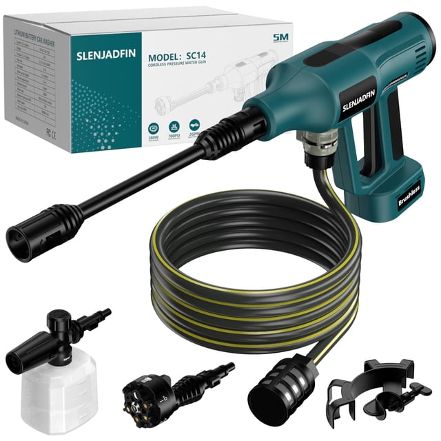 Hidrolavadora inalámbrica para batería Makita de 18 V, 700 PSI, portátil, con boquilla 6 en 1 y cañón de espuma para limpieza de pisos, vallas y paredes de autos (batería no incluida).