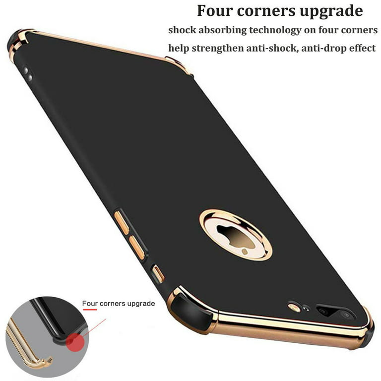 iPhone 8 Plus Case, Ultra Slim Flexible iPhone 8 Plus Matte Case, Styles 3  in 1 Electroplated Shockproof Luxury Cover Case for iPhone 8 Plus (Black)  BLACK 