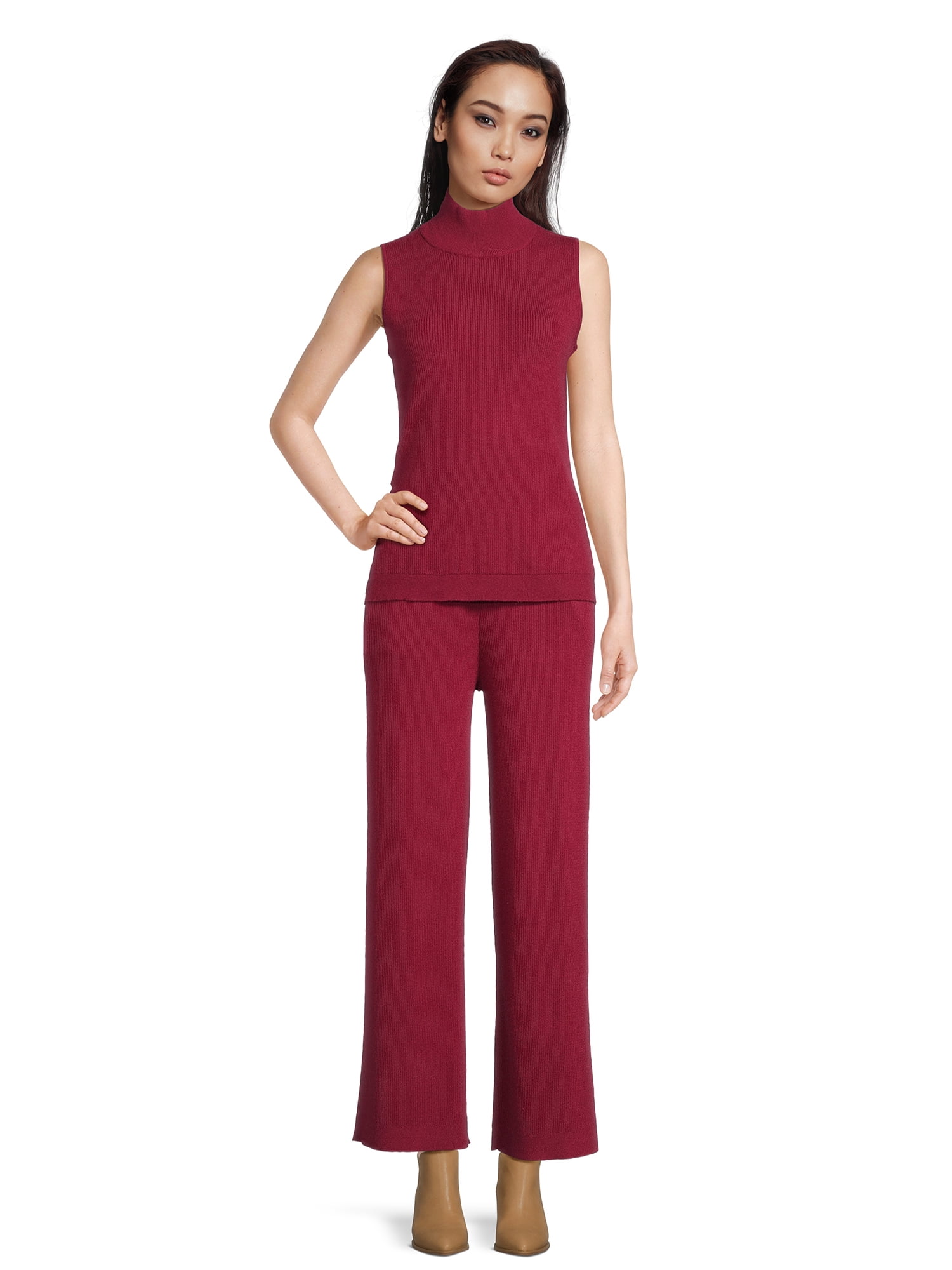 Time and Tru Women's Mock Neck Top and Wide Leg Pants Set, 2-Piece, Sizes  XS-3XL
