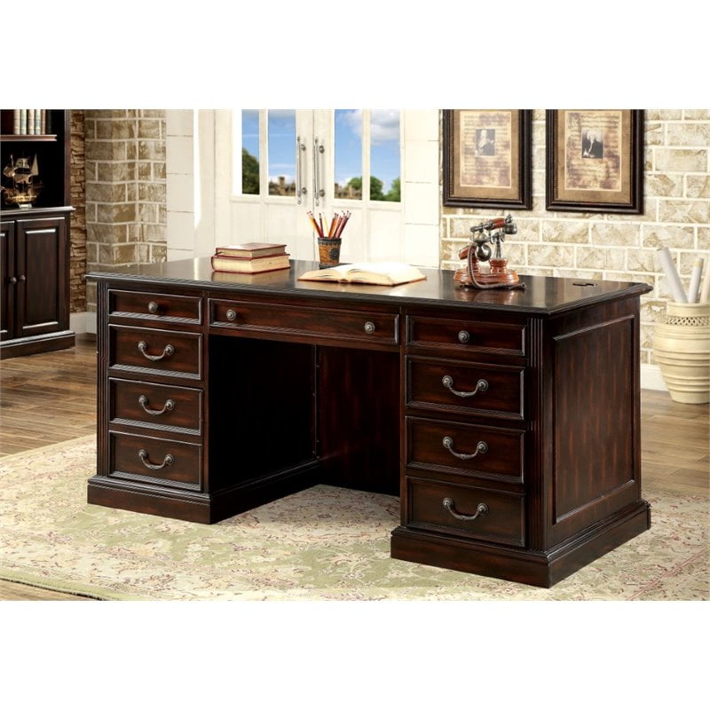 Furniture Of America Kurtis Transitional Executive Desk In Cappuccino Walmart Com Walmart Com