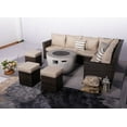 thumbnail image 3 of 8-Piece Outdoor Furniture Set with Fire Pit Table PE Wicker Brown Rattan Sectional Sofa Patio Conversation Set, 3 of 12