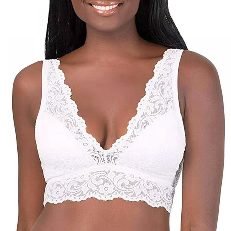 Wuffmeow Women Deep V Bralette Plus Size Lace Bras Simple Wireless Top Vest