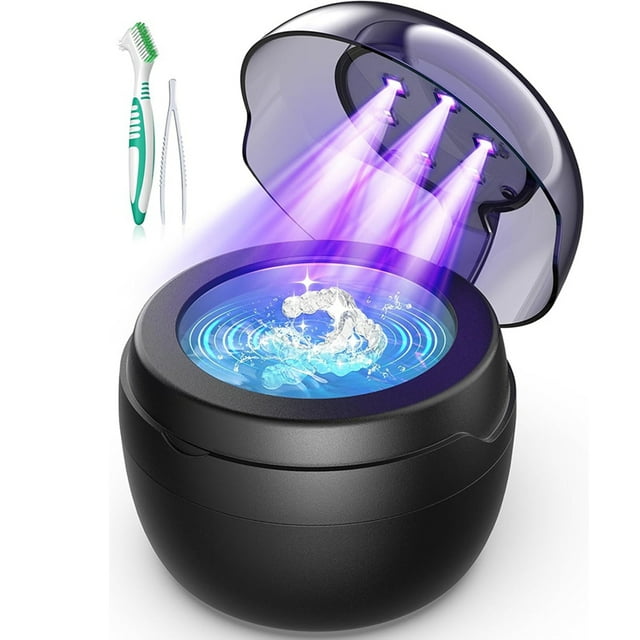 AI Ultrasonic Retainer Cleaner,250ML Cleaner Machine for Dentures,50kHz Digital Ultrasonic Cleaner with 4 Modes US Plug,1pcs x retainer cleaner,Black