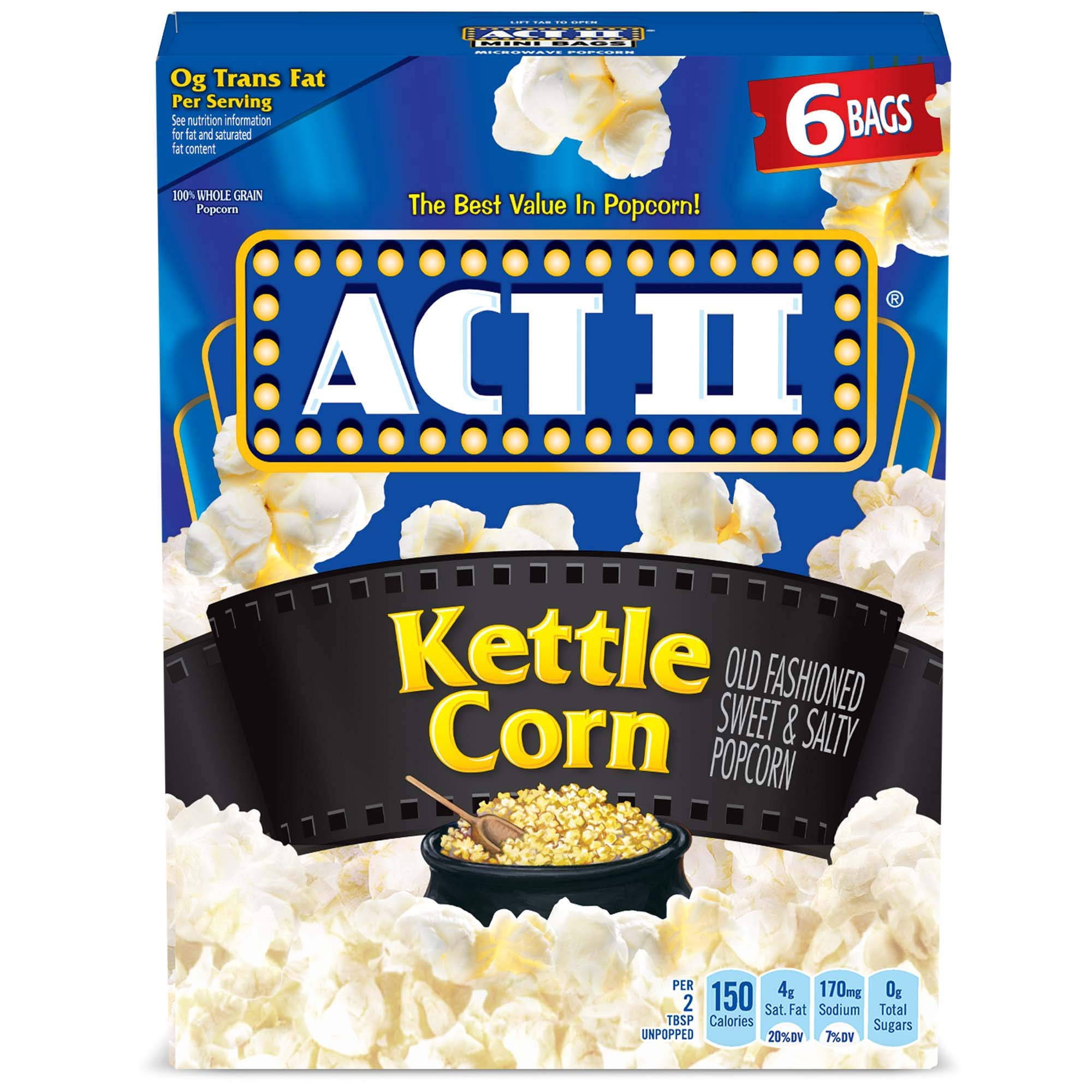 ACT II Kettle Corn Microwave Popcorn Bags, 2.75 Ounce (Pack of 36