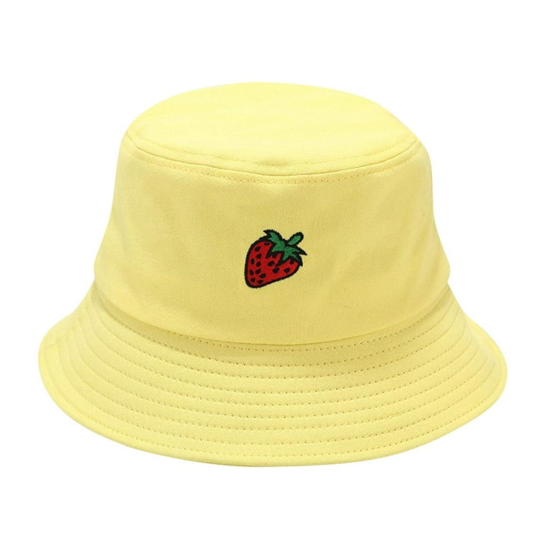 vbnergoie Unisex Women Men Strawberry Print Fisherman Hat Sunscreen  Outdoors Cap Denim Bucket Hat Unisex Small White Bucket Hat