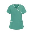 thumbnail image 2 of AUNVITO Women's V-Neck Uniform Shirt Short Sleeve Professional Top for Workers, 2 of 5