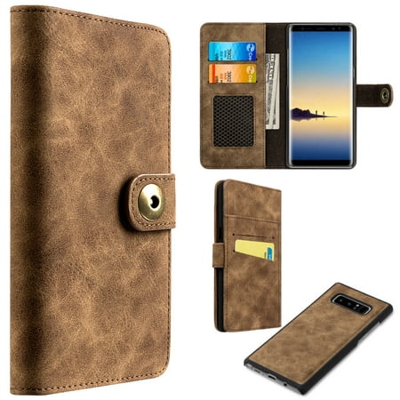 Pocket Pc Leather - Samsung Galaxy Case, Premium Leather Hybrid Dual Layer Luxurious Back Cover (Lightweighted, Card Slots, Multi Pockets,Detachable Magnetic PC Case ) for Samsung Galaxy Note 8 SM-N950U - Brown