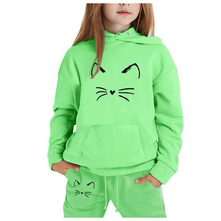 Pandaie Toddler Boys Girls Sweatsuit Tracksuit 2-13Y 2 Piece Outfits Kids Cute Hooded Sweatshirt and Jogger Sweatpants Clothing Sets Green 8-9 Years
