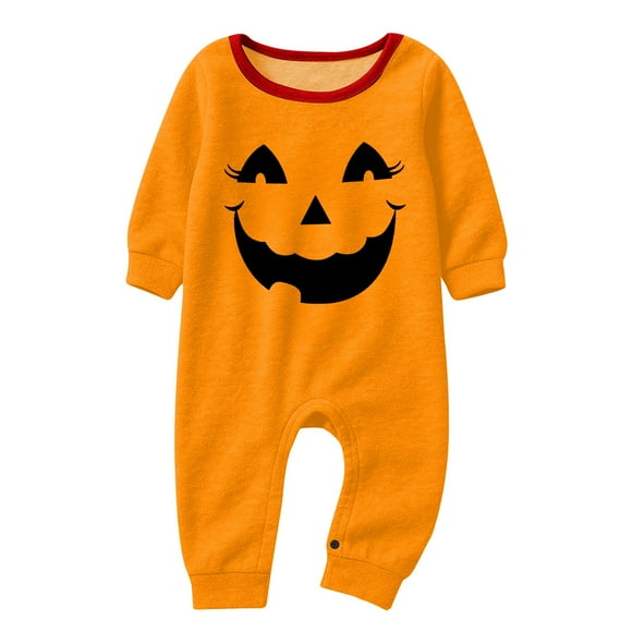 Family Halloween Matching Pajama Set, Soft-Touch Snuggle Comfort Frosty Storytime Essential 2-Piece Pullover Top Pants for Men Women Kids Baby, Round Collar Elastic Waist - Baby, Orange 6M