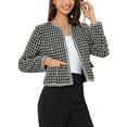 thumbnail image 4 of INSPIRE CHIC Women's Plaid Tweed Open Front Office Short Blazer XS Black, 4 of 7