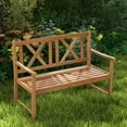 thumbnail image 4 of Topbuy 2-Person Acacia Wood Bench Outdoor Slats Loveseat Chair with Armrest Backrest Sturdy Frame 800lbs Load Capacity, 4 of 9