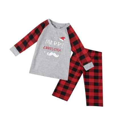 

Christmas Pajamas for Family Parent-Child Outfit Winter Fall Matching Letter Plaid Printed Holiday Sleepwear Long Sleeve Tee Bottom Loungewear Pajama Sets