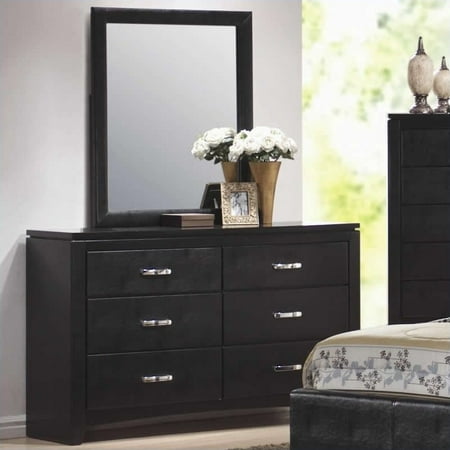 Coaster Dylan Faux Leather 6 Drawer Dresser And Mirror Set In Black Coaster Dylan Faux Leather 6 Drawer Dresser And Mirror Set In Black