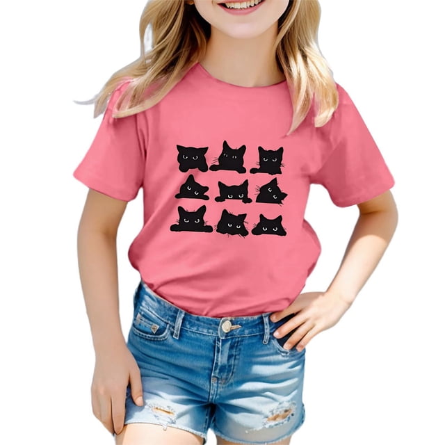 MIASHUI Hauts pour Filles Col Rond à la Mode T-Shirt Décontracté Ample à Manches Courtes pour Usage Quotidien et Actif