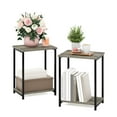 Furinno Simplistic Industrial Metal Frame End Table, 2Pack, French Oak