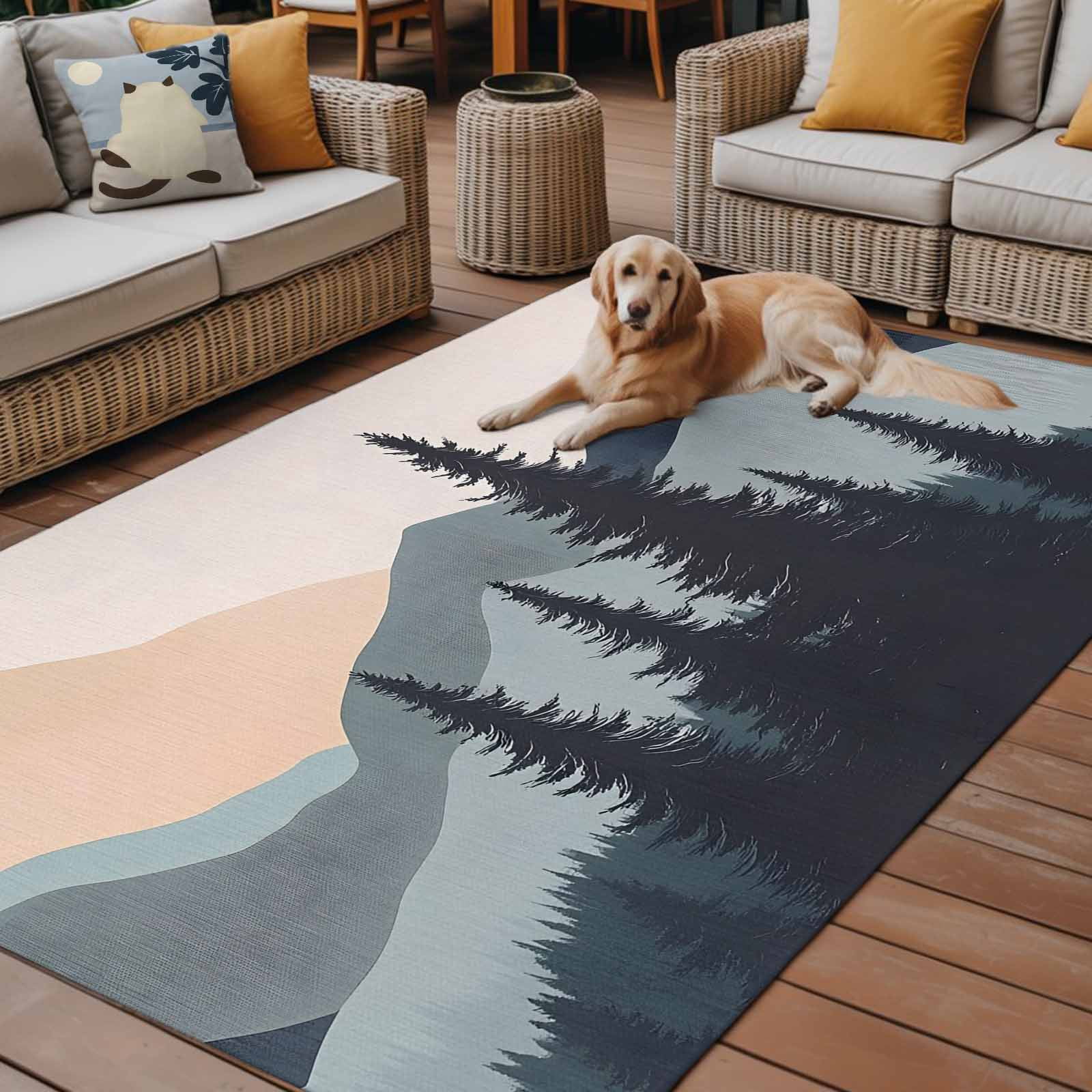 Fsddascl Mountain Forest Outdoor Rug for Patio/Deck/Porch, Non