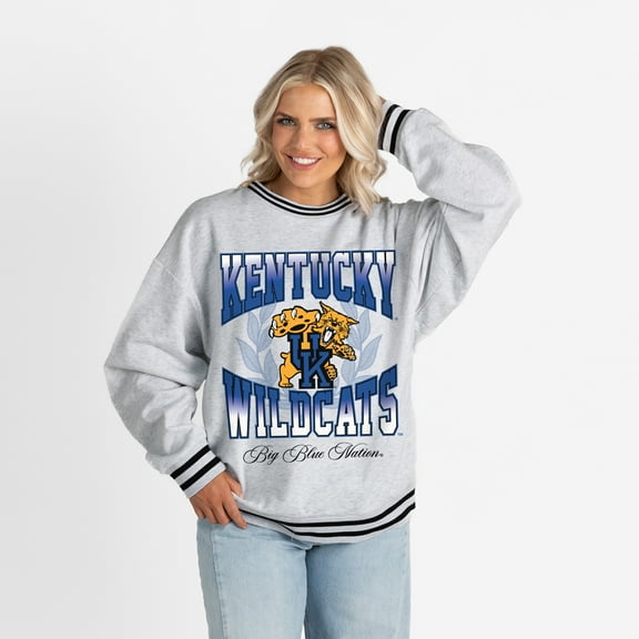 Women's Gameday Couture Ash Kentucky Wildcats Oversized Fade Route Ringer Stripe Sweatshirt