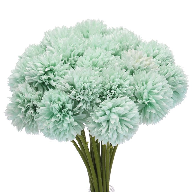 Unique Bargains Artificial Flower Heads, Silk Chrysanthemum Hydrangea Blue Faux Flowers 20Pcs