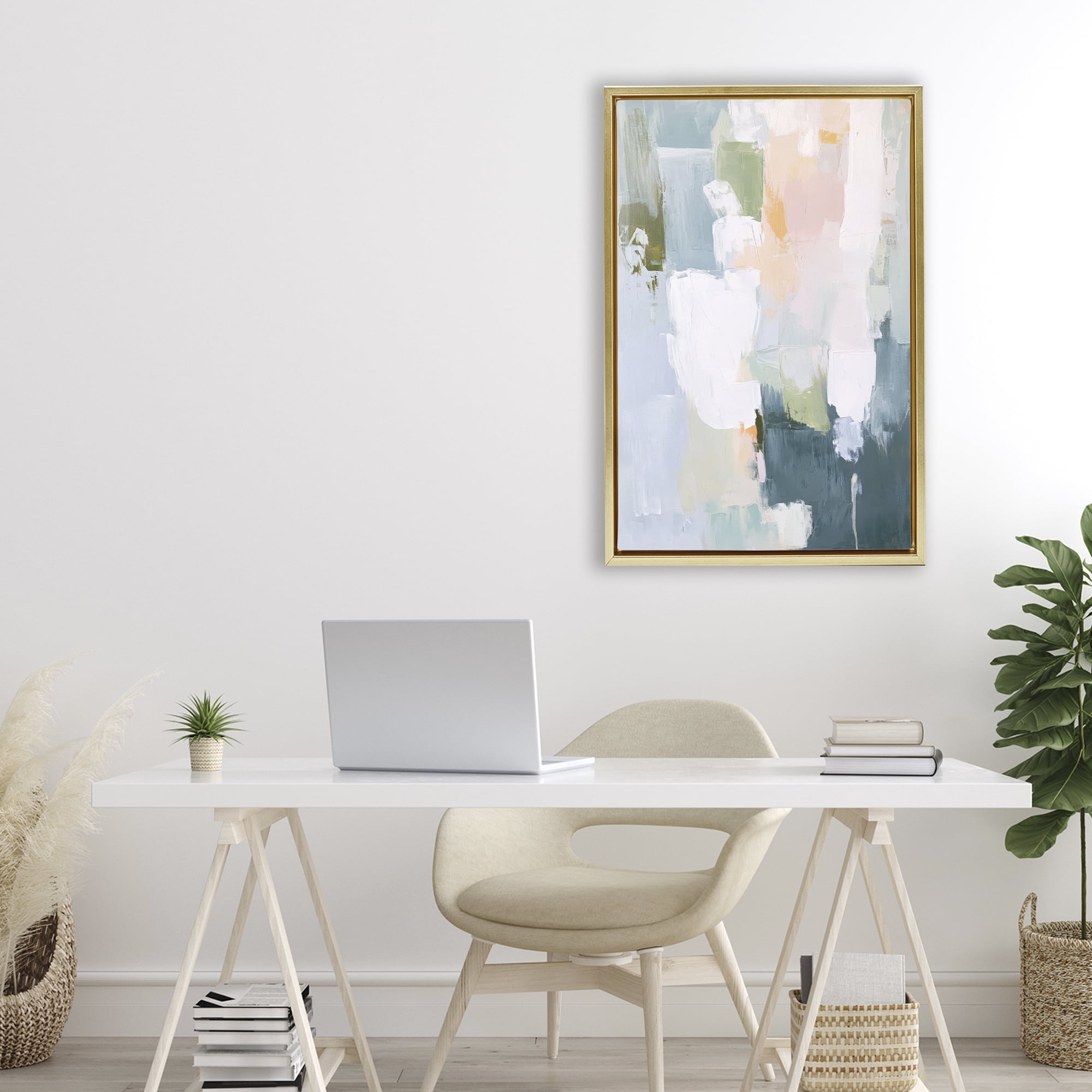 Stupell Industries Abstract Pastel Brushstroke Composition Gold Framed Floater Canvas Wall Art, design by Petal Prints Design