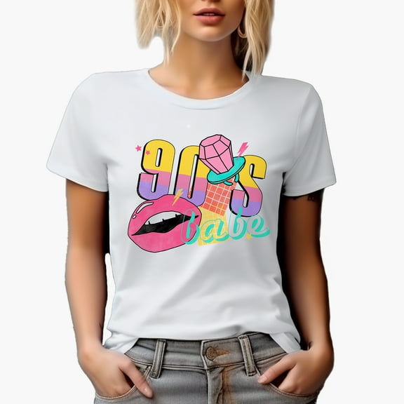 90s Babe, Retro Millennial Art Merch Gift, White T-Shirt, Small
