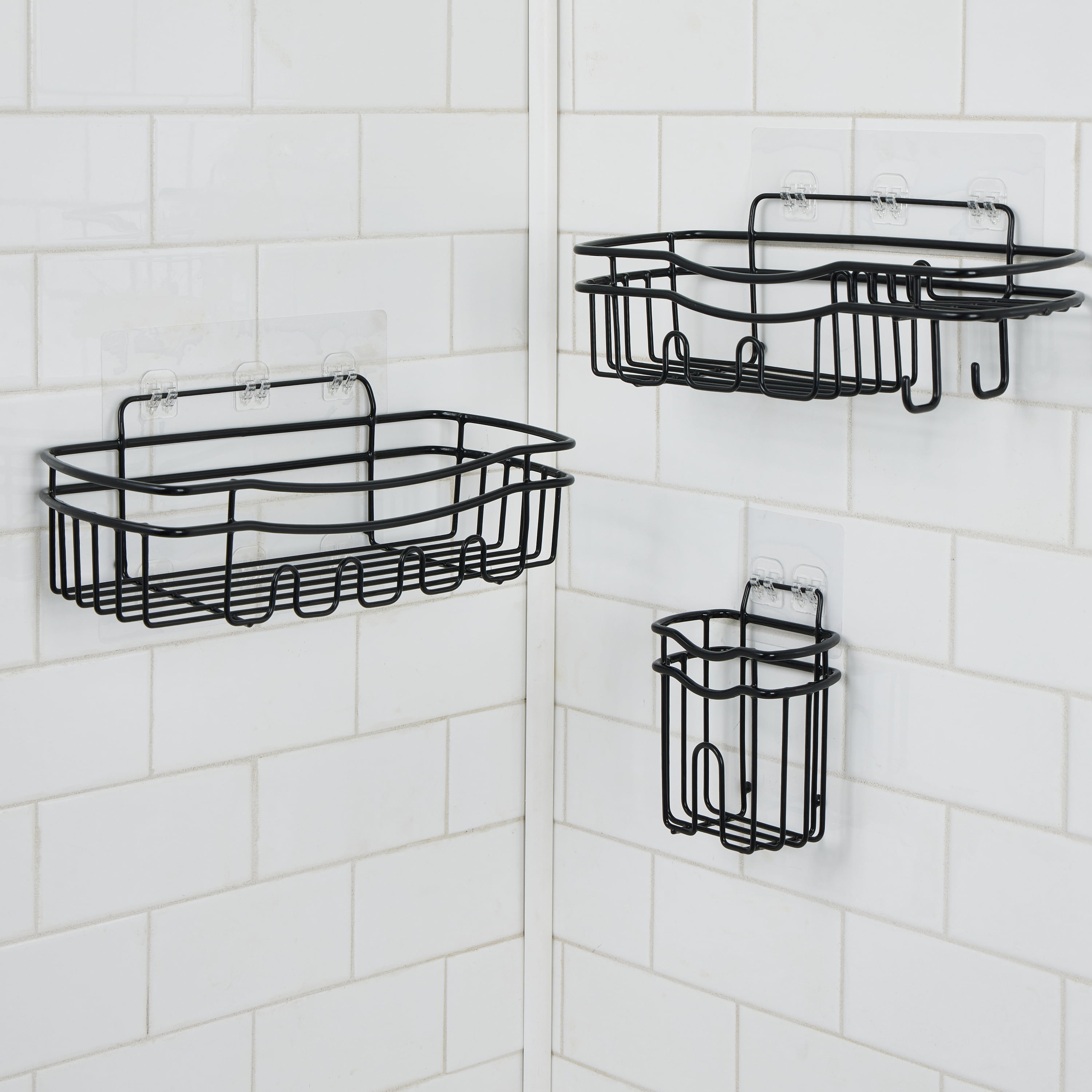 Bath Bliss Ultimate 3 Piece Adhesive Shower Caddy Set in Black